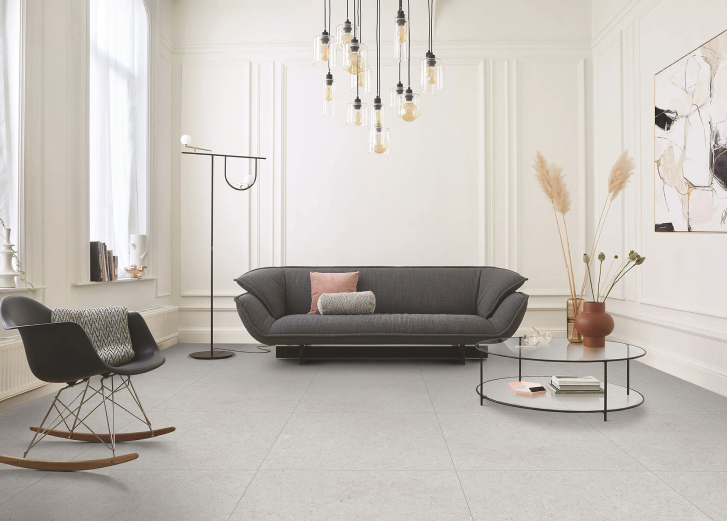 luxury home design with light grey floor tiles